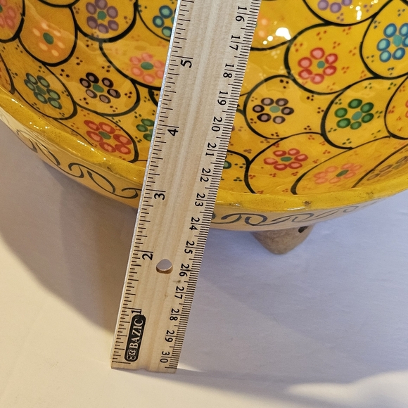 Colorful Mexican Talavera Pottery 3 Footed Bowl Orange w/ Flowers 9.5 inches - Picture 6 of 7